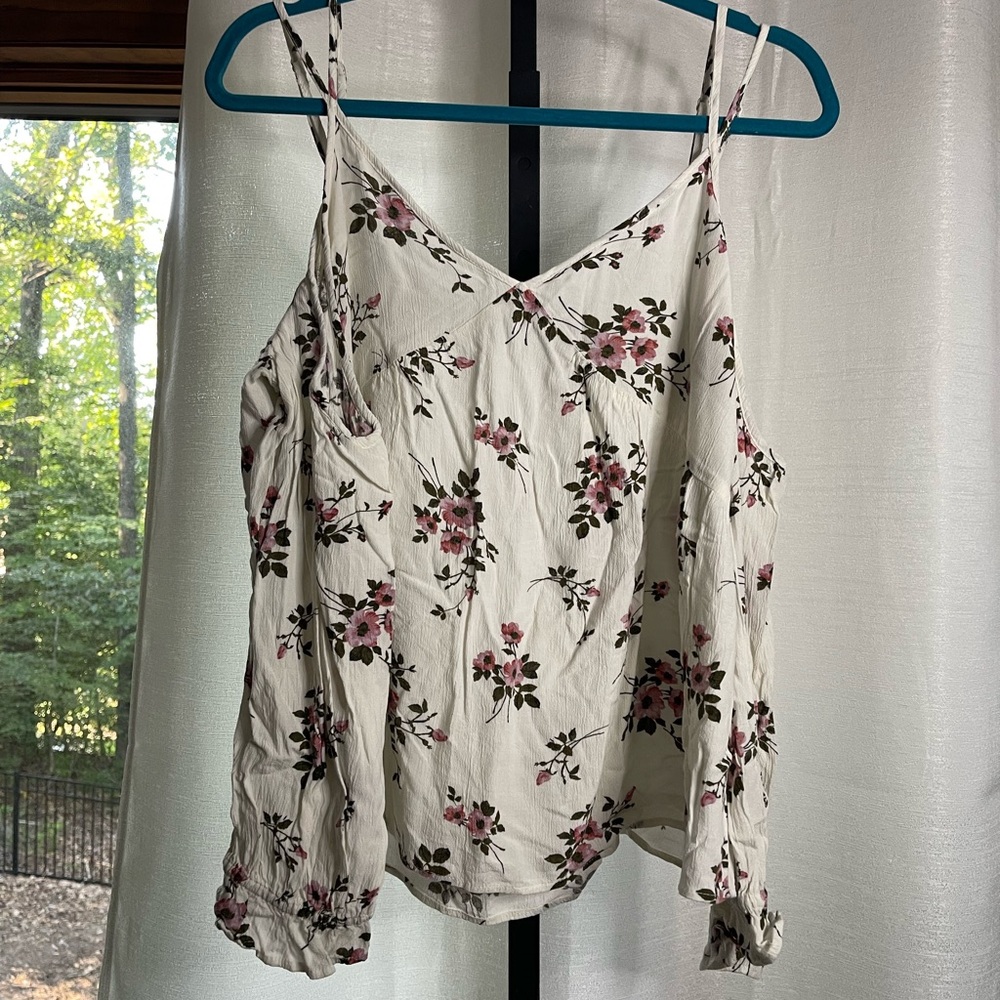American Eagle Outfitters White Floral Cold-Shoulder Cami Top